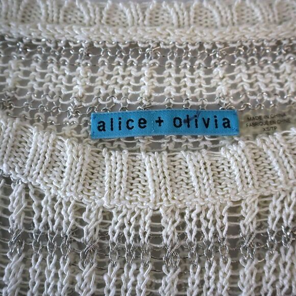 Alice + Olivia Womens Sz XS Cream/Silver Metallic Stripe Ethan Boxy Sweater $297 - Picture 5 of 10